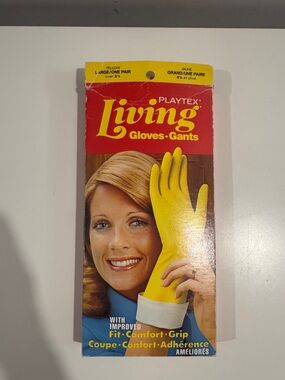 Vintage Playtex Living Gloves Yellow Set of 2 w/ Box 1974  Retro Household
